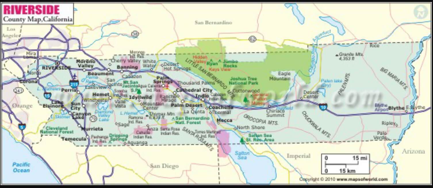 riviereside comte et Route Carte californie